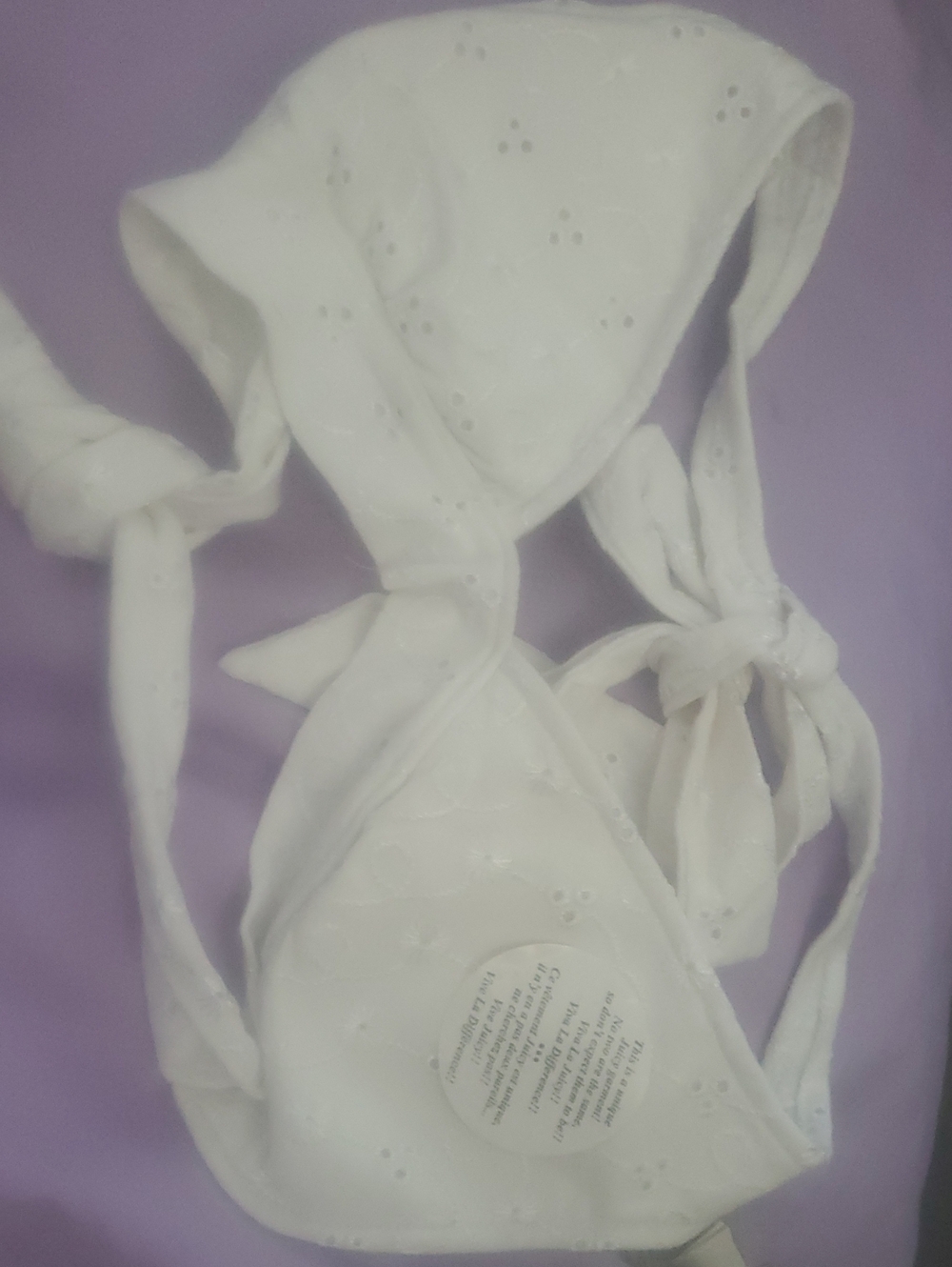 Juicy Couture White Eyelet Bralette Bikini Halter Top with Gold Crest Tag